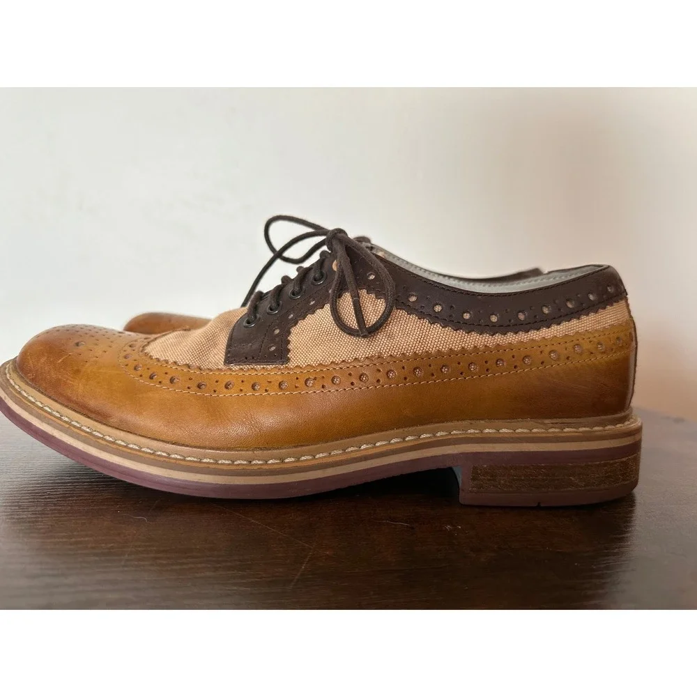 Clarks Tor England Mens size 10 Leather Canvas Wingtip Brogue Oxford Shoes